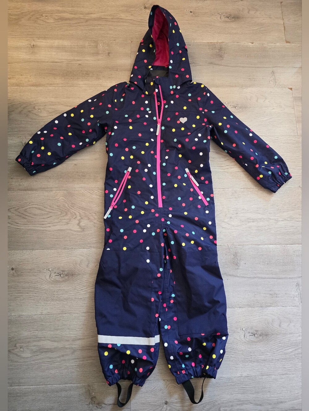 H&M Navy Girls Snow Coversuit with Pink, Red, Yellow and Mint Polka Dots